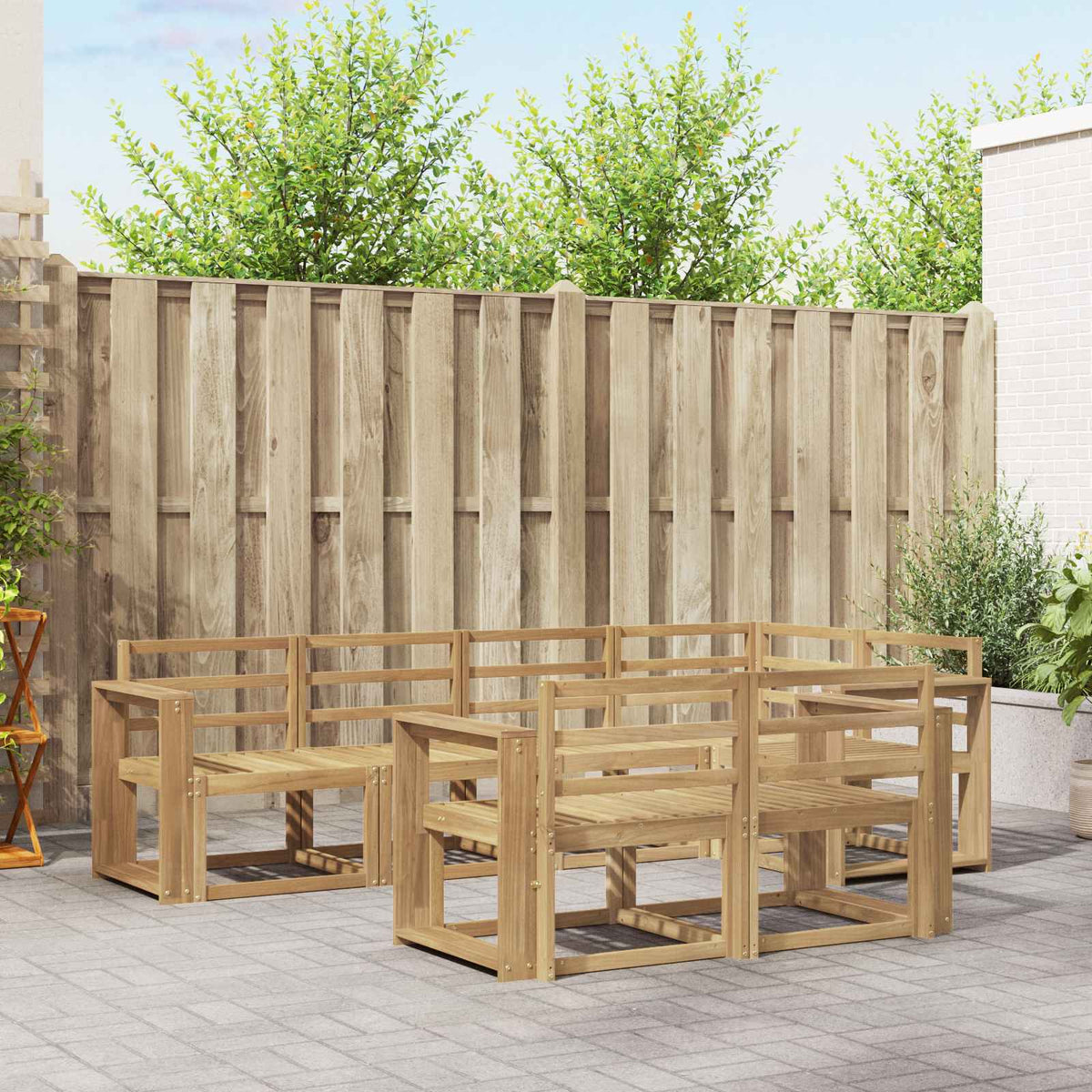 vidaXL Bankstel met kussen 7 pcs Natuurlijk en Crème