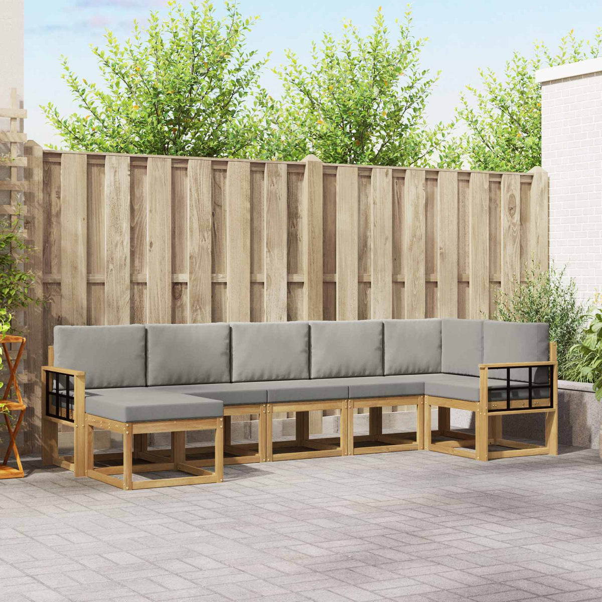vidaXL Bankstel met kussen 7 pcs Natuurlijk en Crème