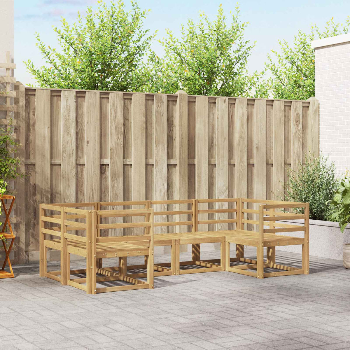 vidaXL Bankstel met kussen 6 pcs Natuurlijk en Crème