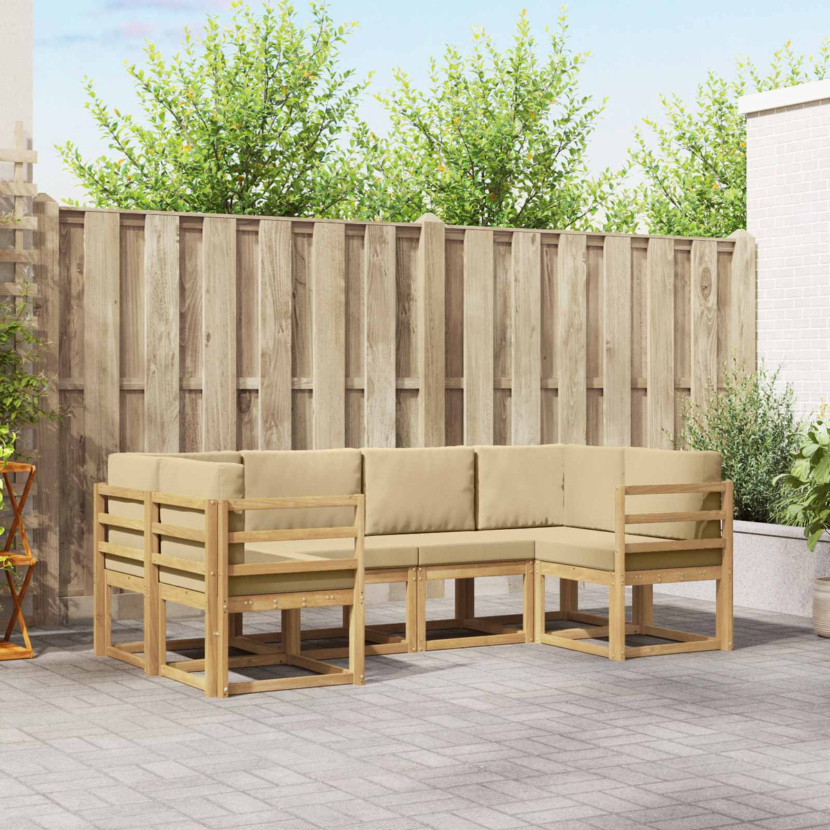vidaXL Bankstel met kussen 6 pcs Natuurlijk en Crème