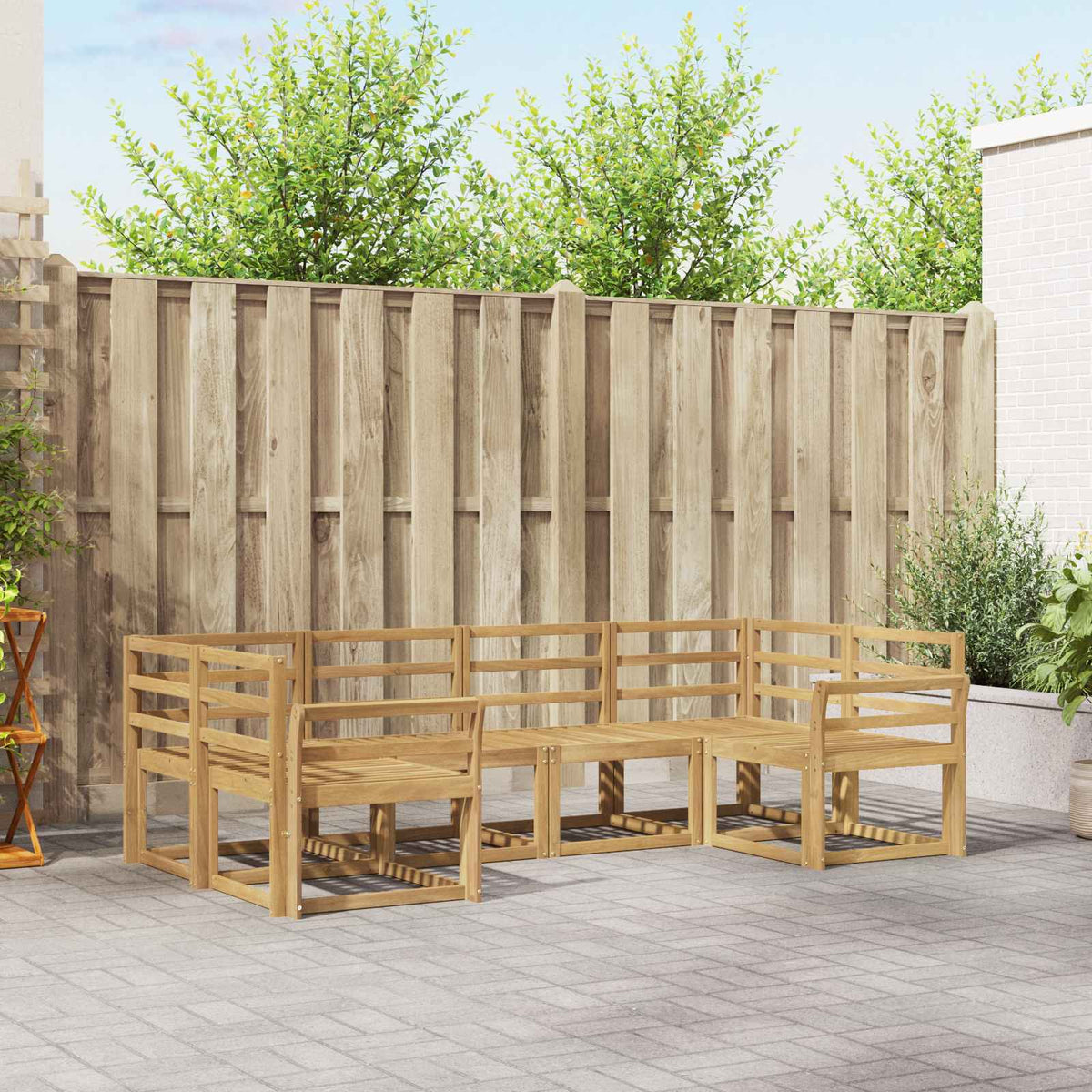 vidaXL Bankstel met kussen 6 pcs Natuurlijk en Crème
