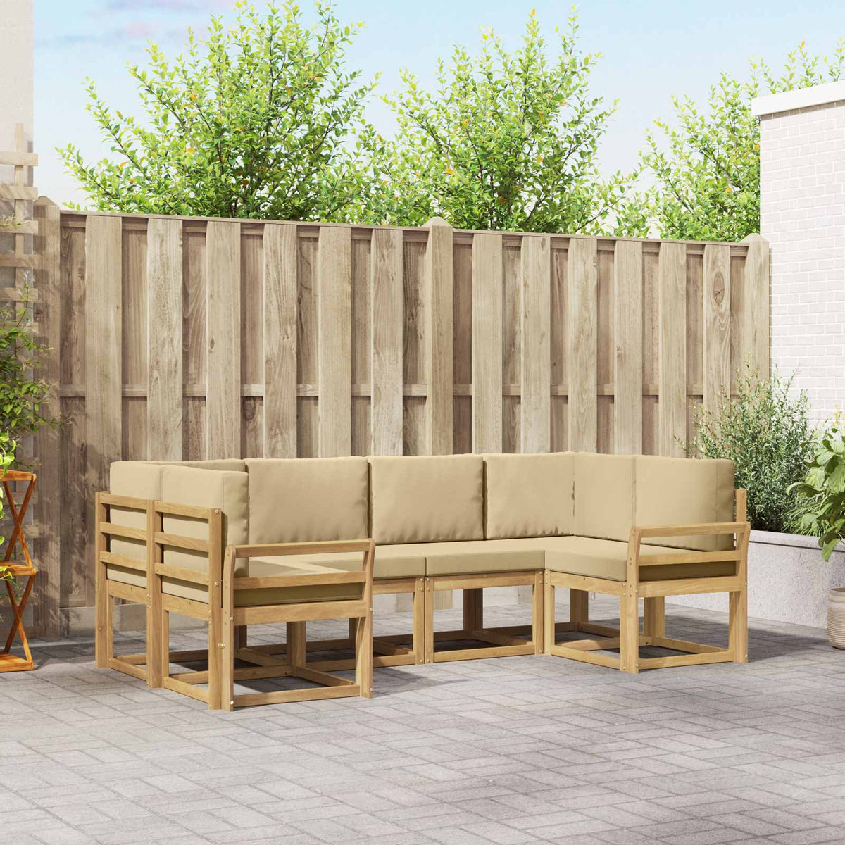 vidaXL Bankstel met kussen 6 pcs Natuurlijk en Crème
