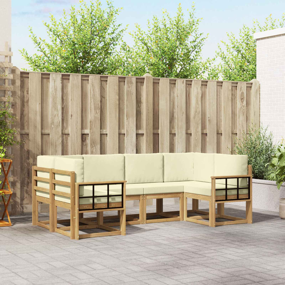 vidaXL Bankstel met kussen 6 pcs Natuurlijk en Crème