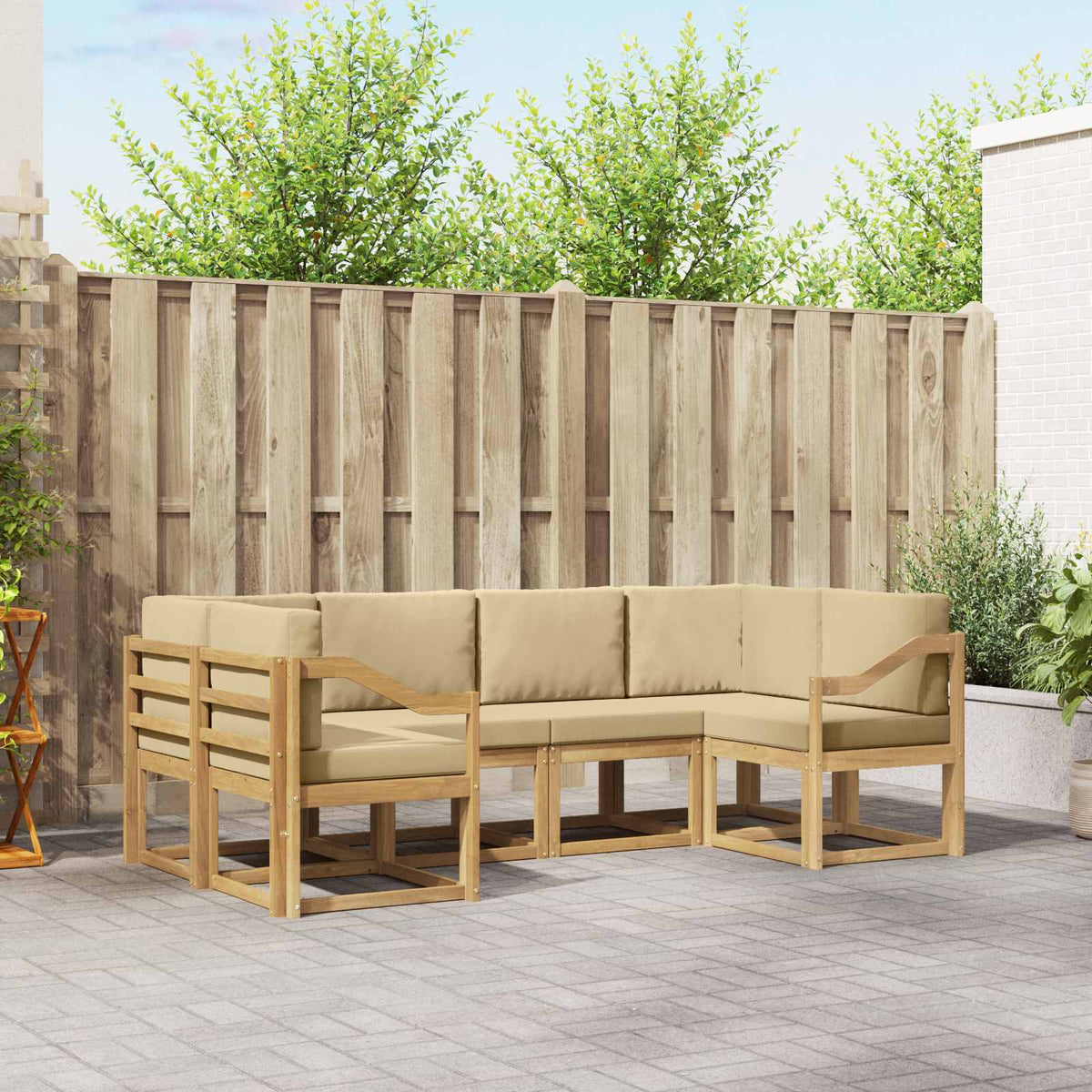 vidaXL Bankstel met kussen 6 pcs Natuurlijk en Crème