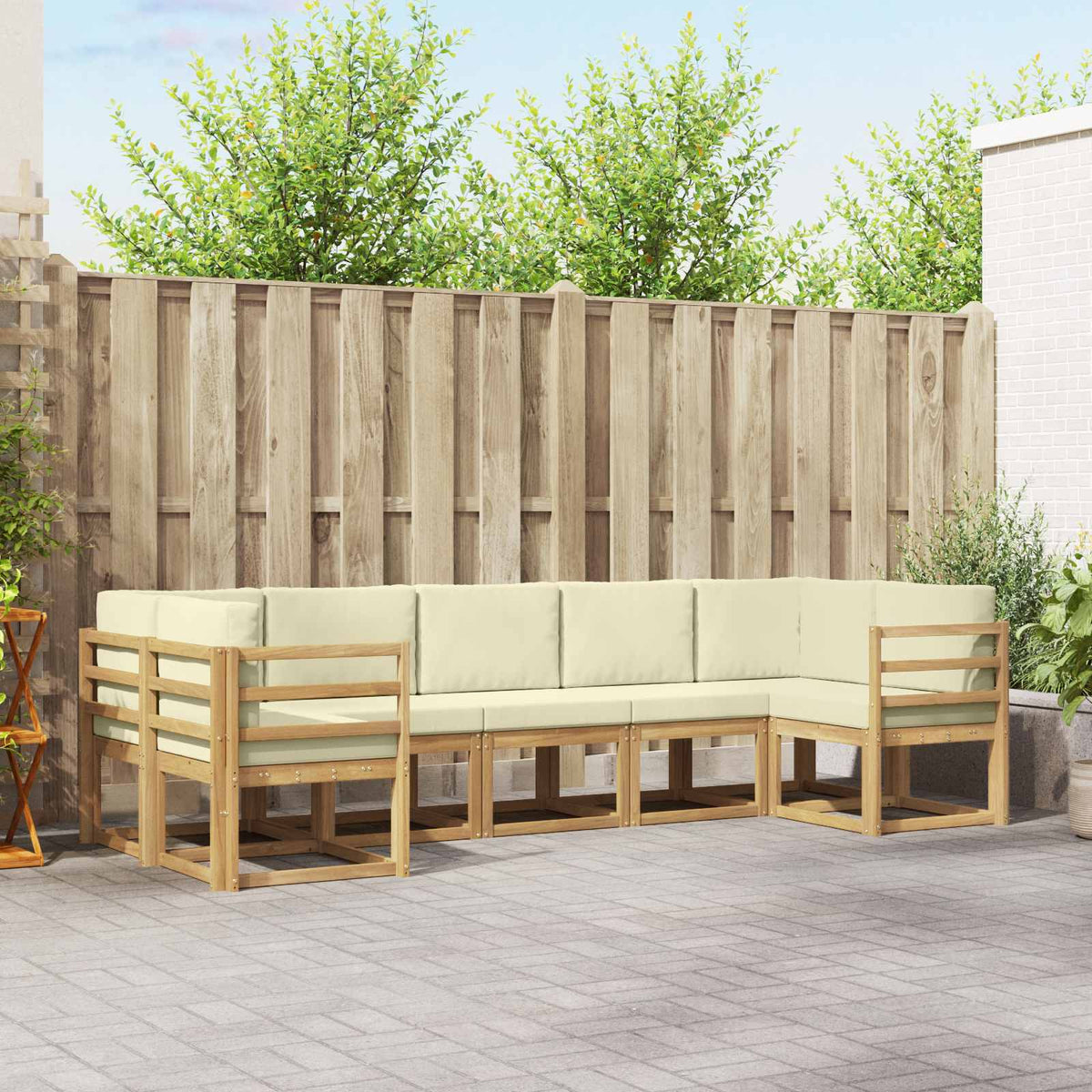 vidaXL Bankstel met kussen 7 pcs Natuurlijk en Crème