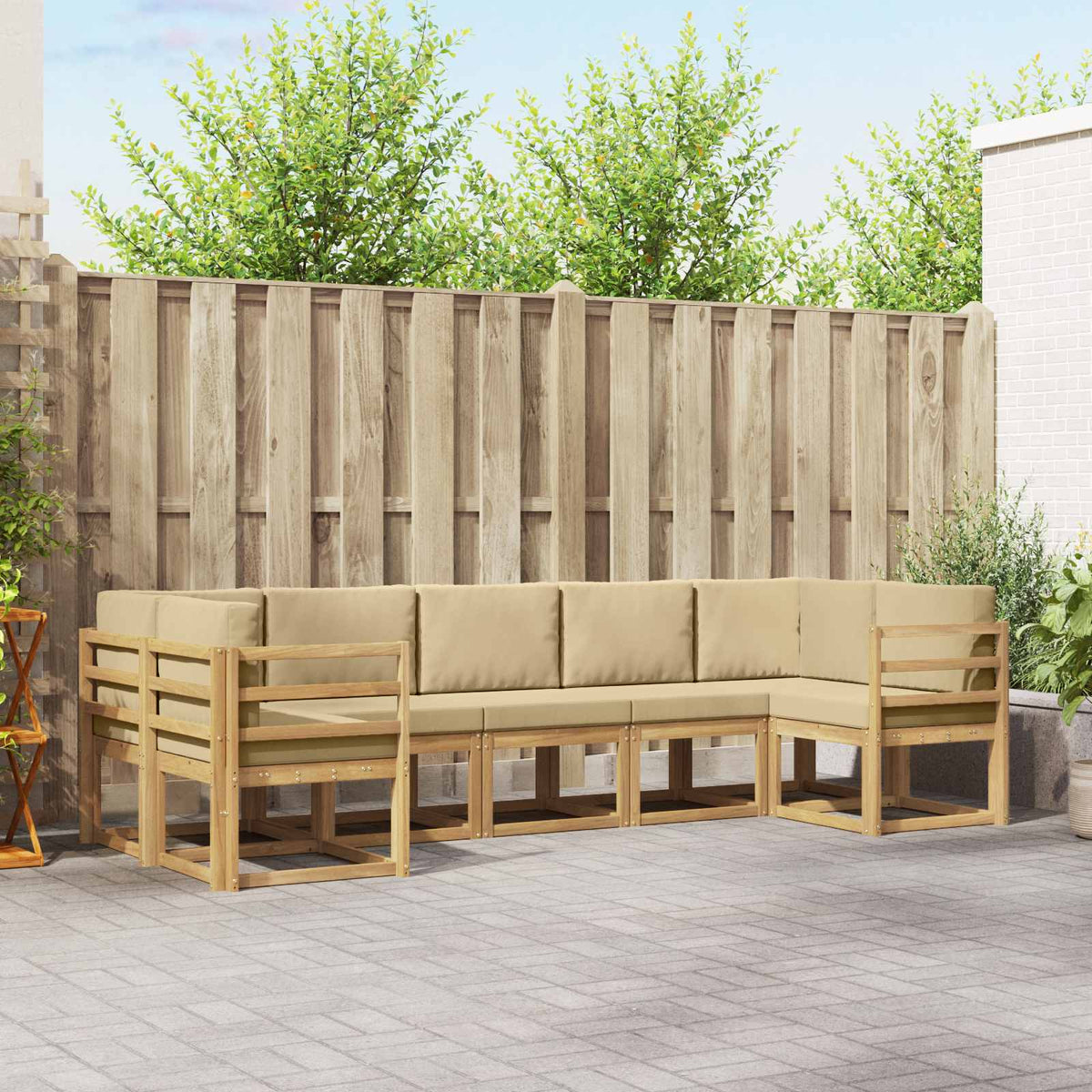 vidaXL Bankstel met kussen 7 pcs Natuurlijk en Crème