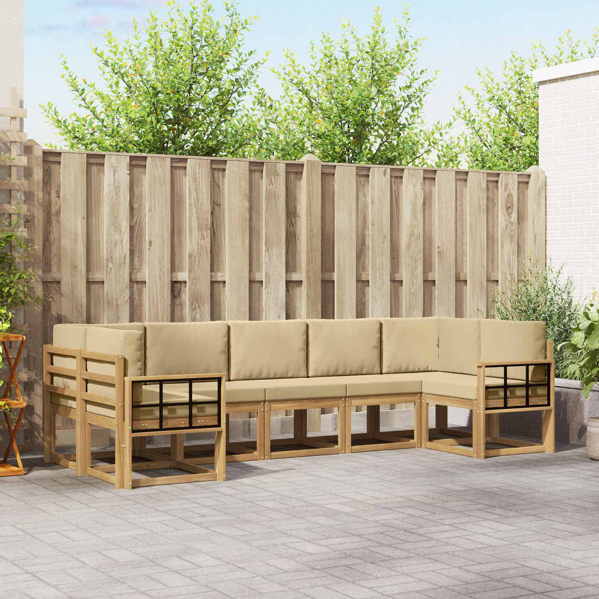 vidaXL Bankstel met kussen 7 pcs Natuurlijk en Crème