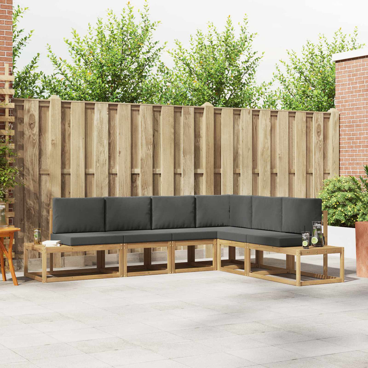 vidaXL Bankstel met kussen 6 Stuk Natuurlijk en Crème