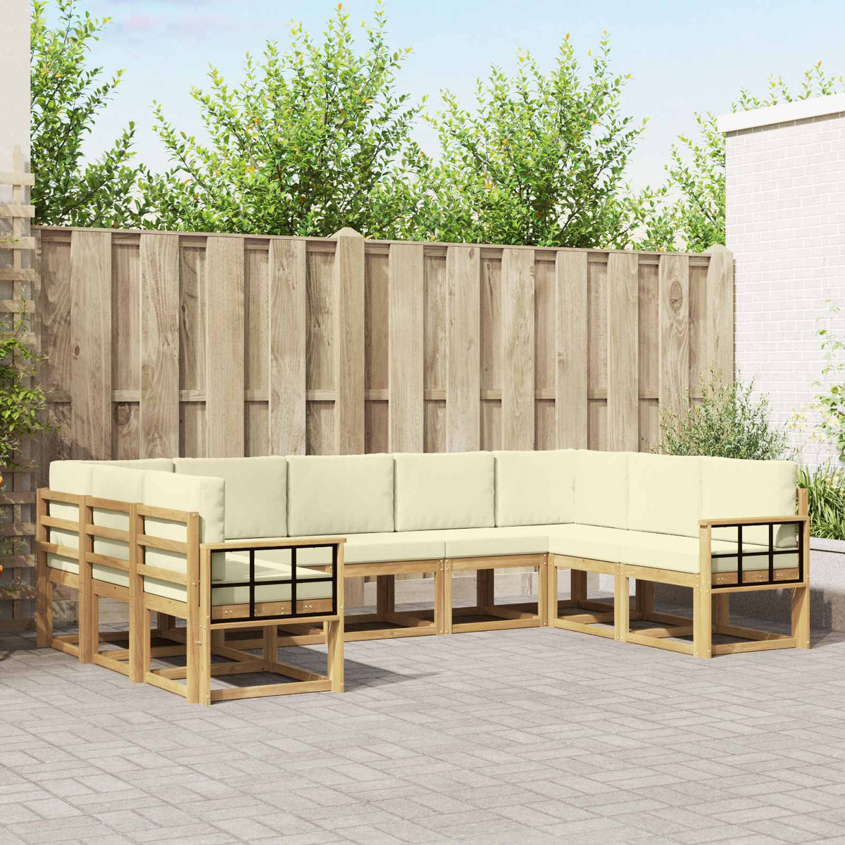 vidaXL Buiten bankenset met kussen 9 pcs Natuurlijk en Crème