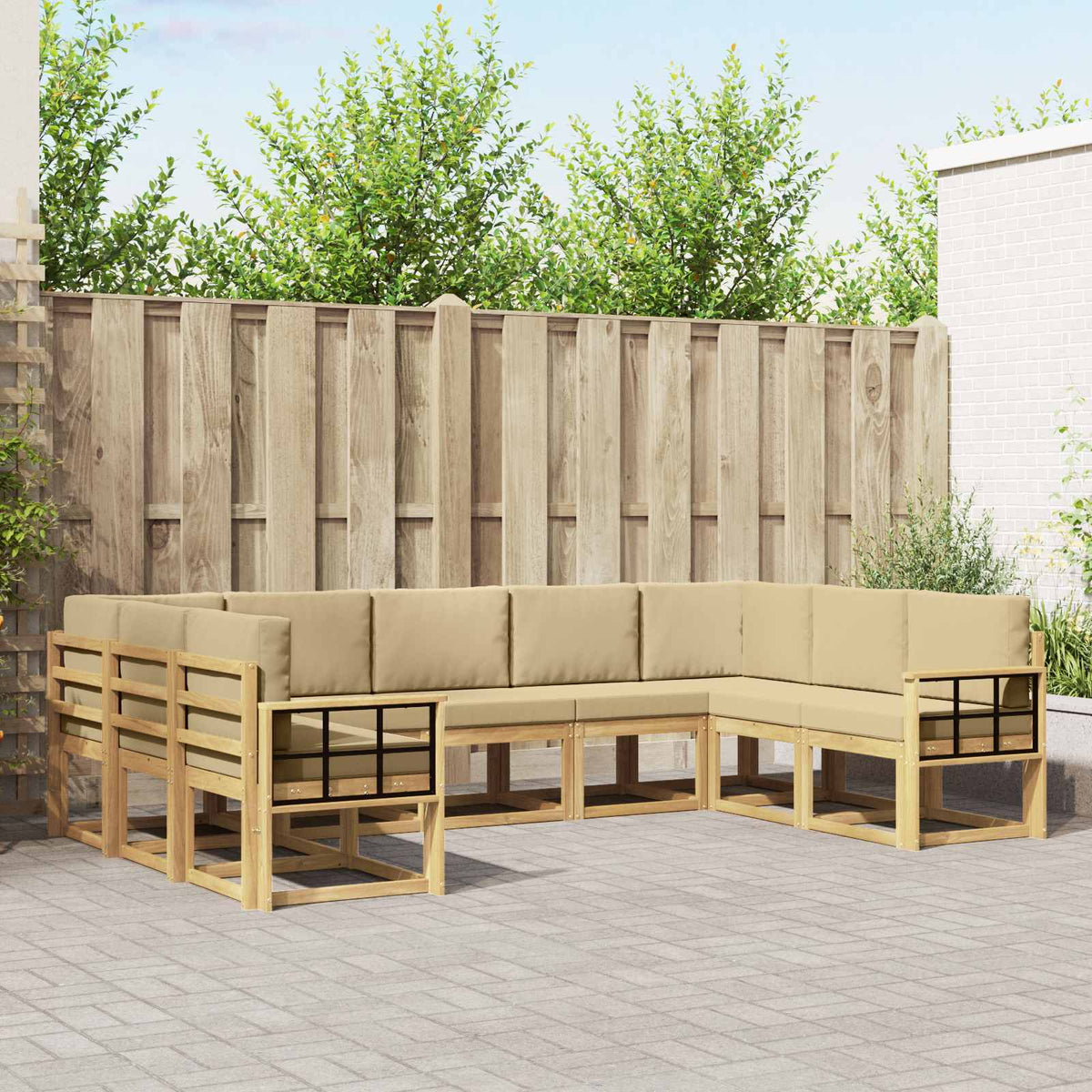 vidaXL Buiten bankenset met kussen 9 pcs Natuurlijk en Crème