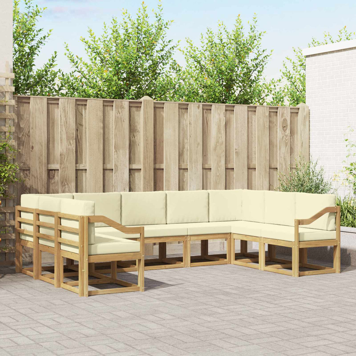 vidaXL Buiten bankenset met kussen 9 pcs Natuurlijk en Crème