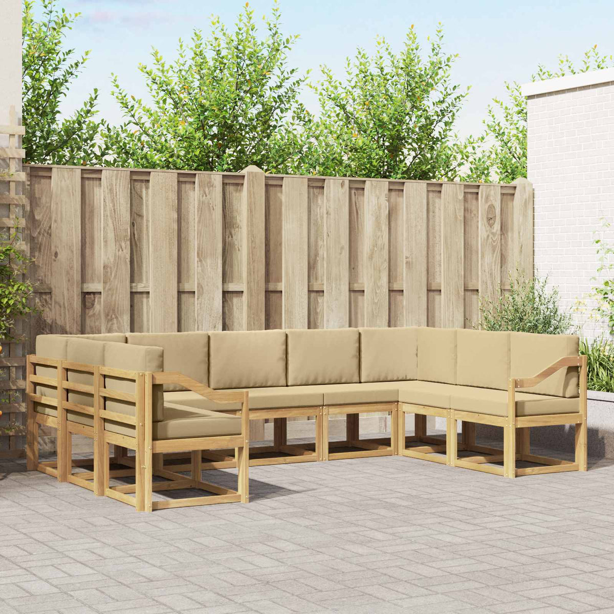 vidaXL Buiten bankenset met kussen 9 pcs Natuurlijk en Crème