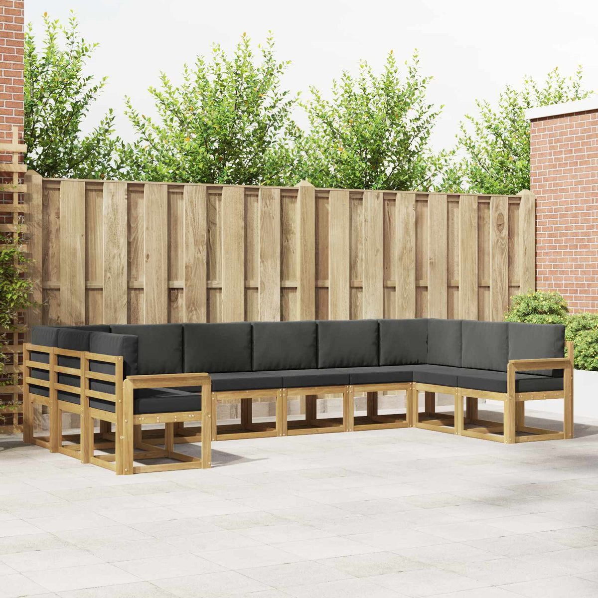 vidaXL Bankstel met kussen 10 pcs Natuurlijk en Crème