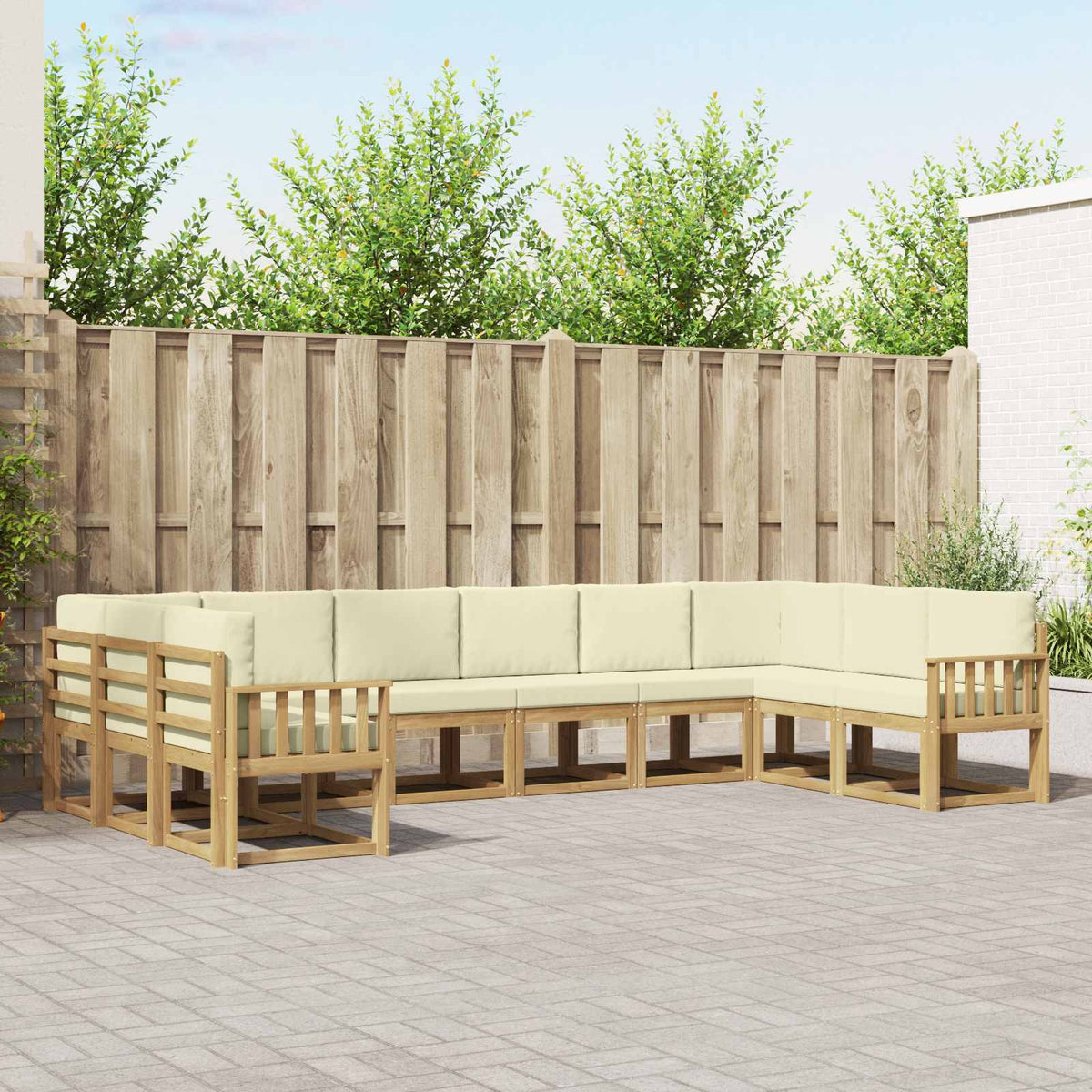 vidaXL Bankstel met kussen 10 pcs Natuurlijk en Crème