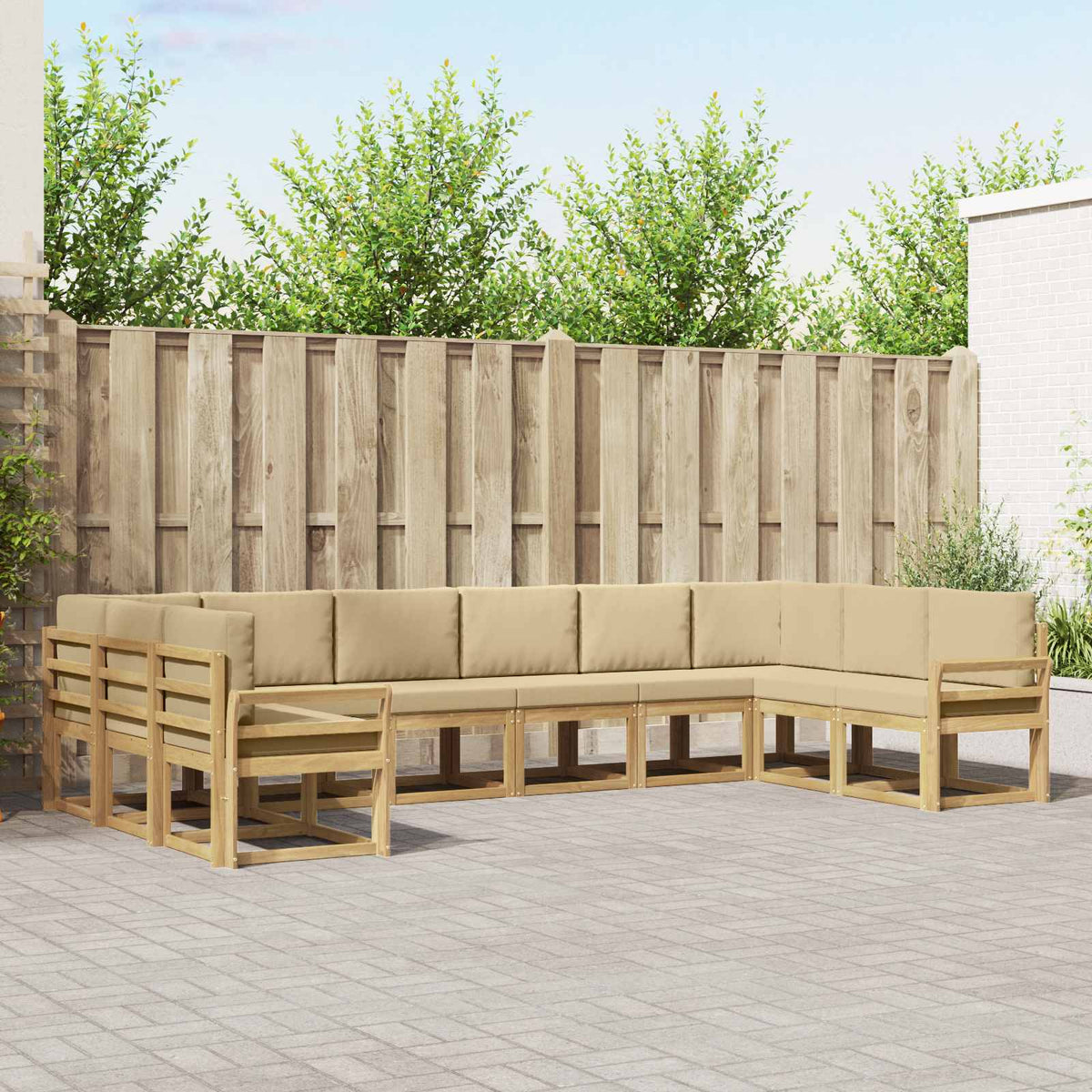 vidaXL Bankstel met kussen 10 pcs Natuurlijk en Crème