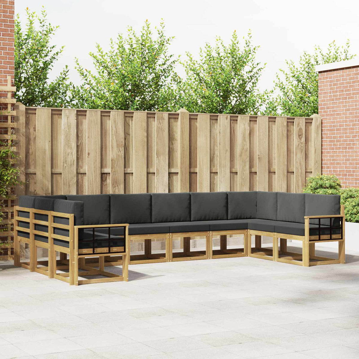 vidaXL Bankstel met kussen 10 pcs Natuurlijk en Crème