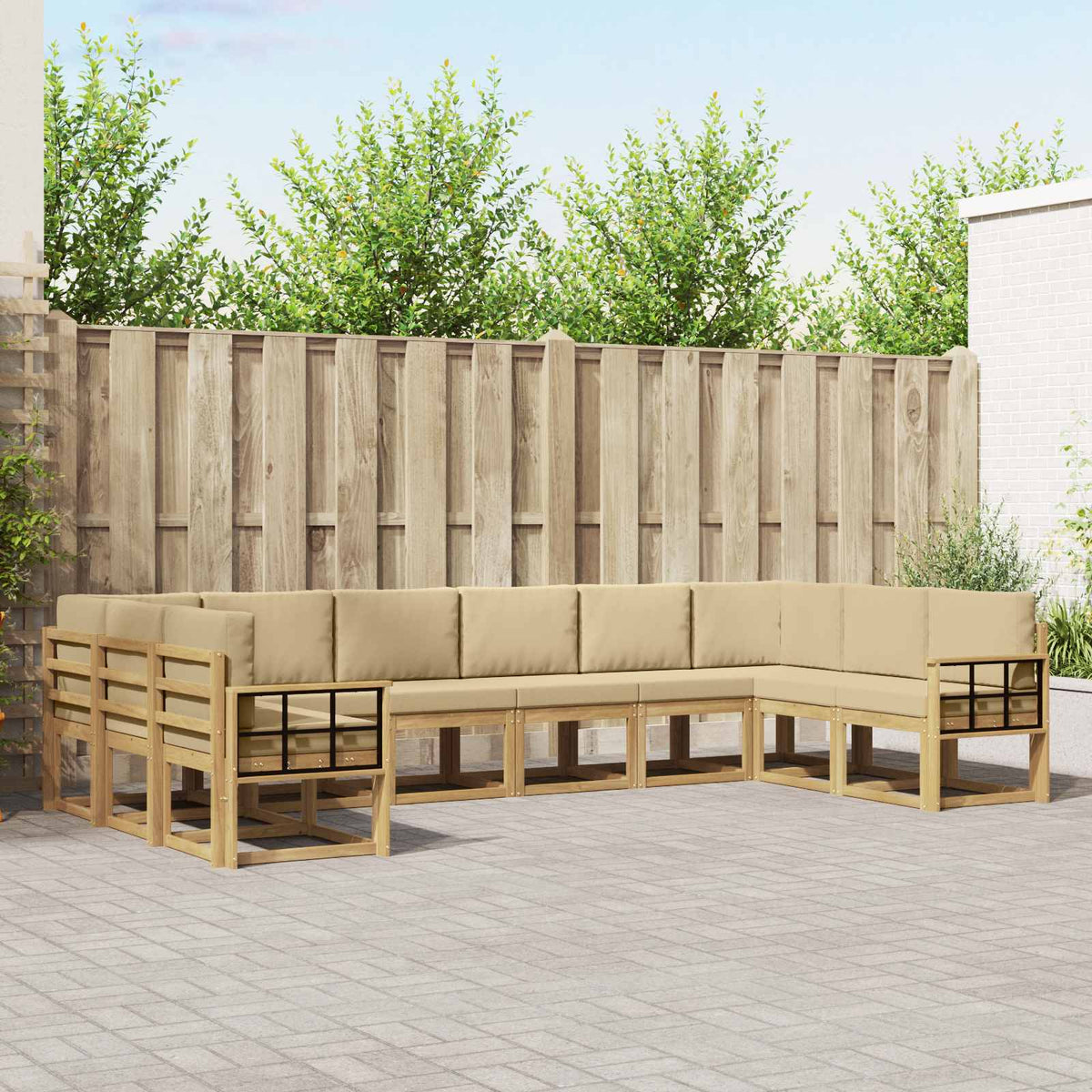 vidaXL Bankstel met kussen 10 pcs Natuurlijk en Crème