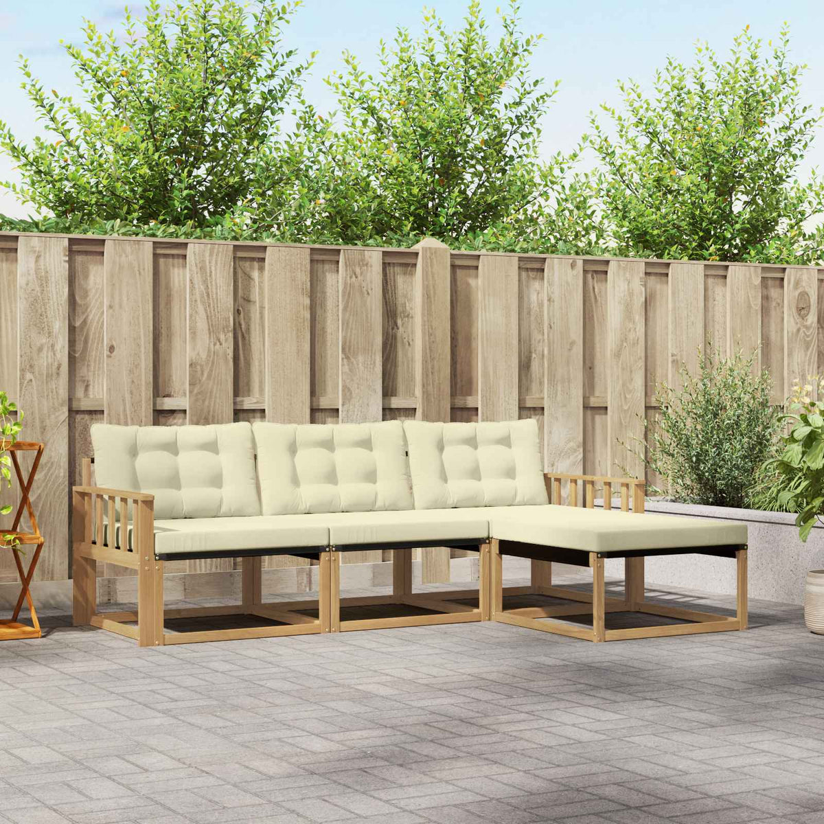 vidaXL Buiten bankenset met kussen 4 pcs Natuurlijk en Crème