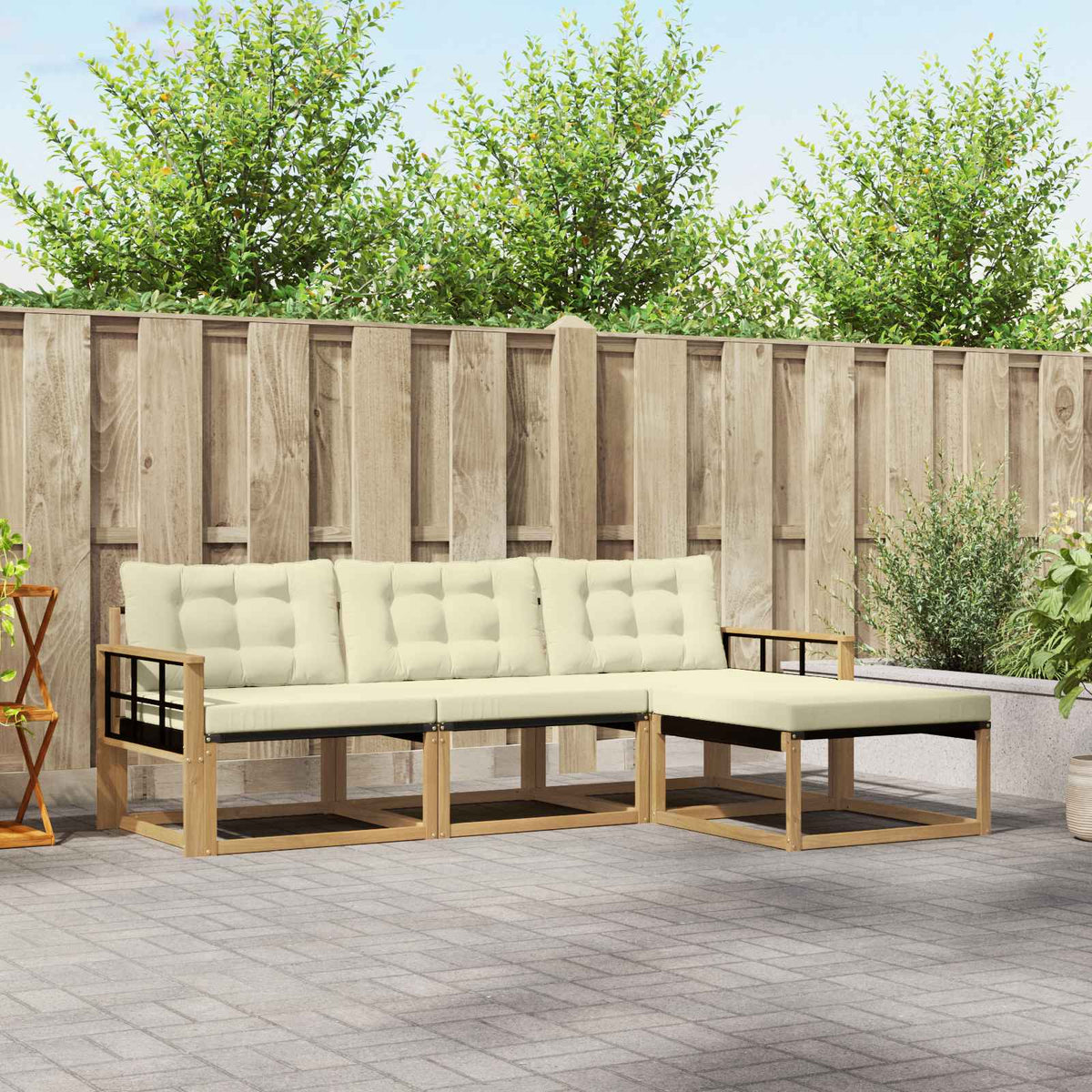 vidaXL Buiten bankenset met kussen 4 pcs Natuurlijk en Crème