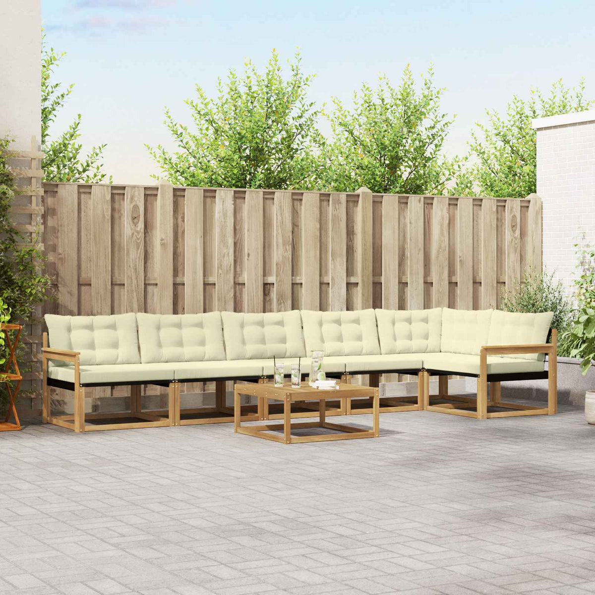 vidaXL Buiten bankenset met kussen 7 pcs Natuurlijk en Crème