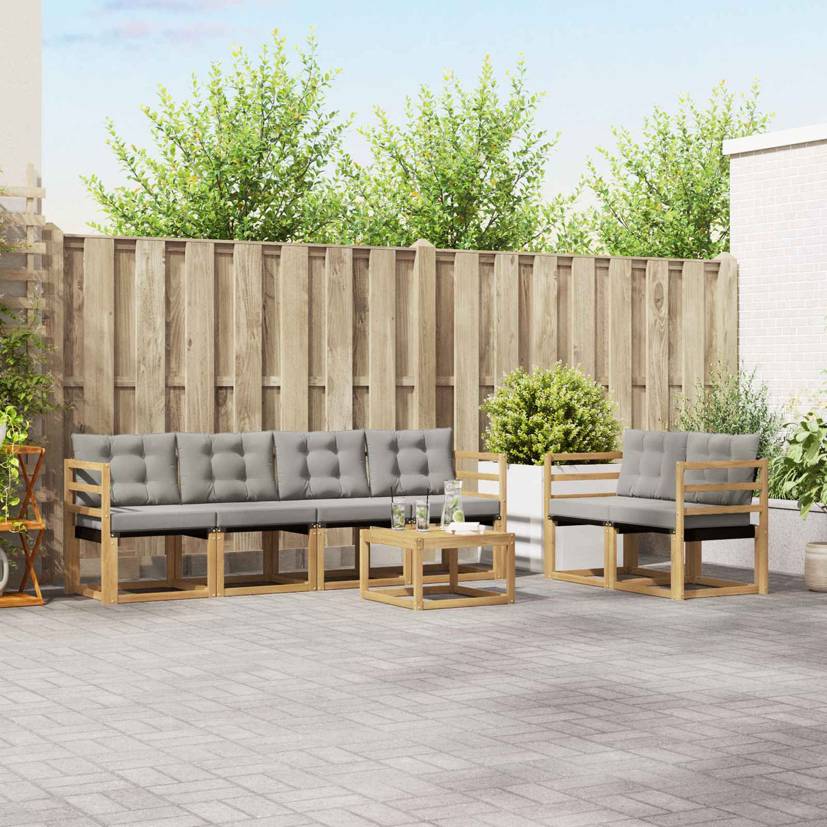 vidaXL Buiten bankenset met kussen 7 pcs Natuurlijk en Crème
