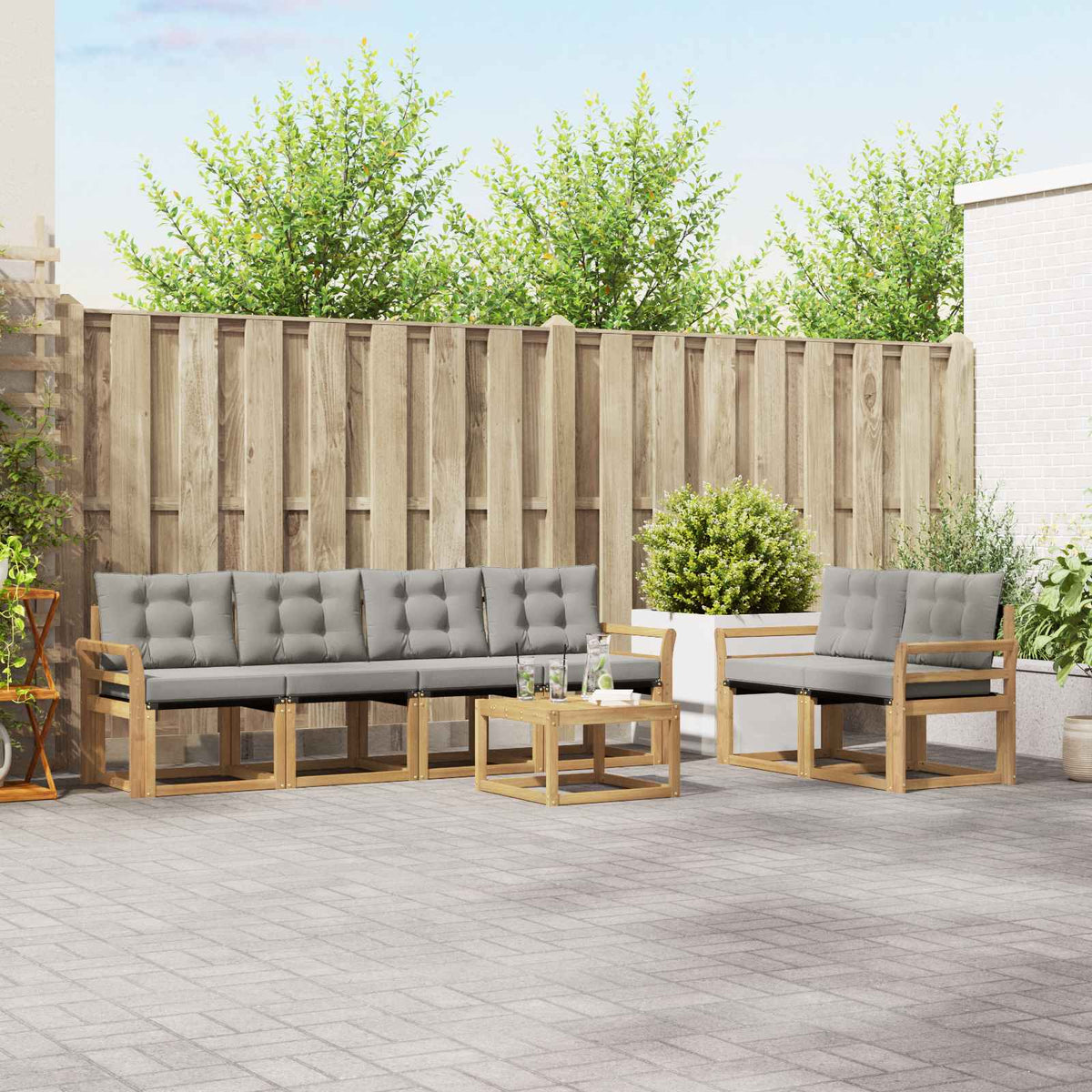 vidaXL Buiten bankenset met kussen 7 pcs Natuurlijk en Crème