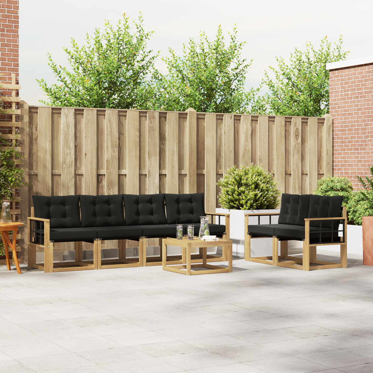 vidaXL Buiten bankenset met kussen 7 pcs Natuurlijk en Crème