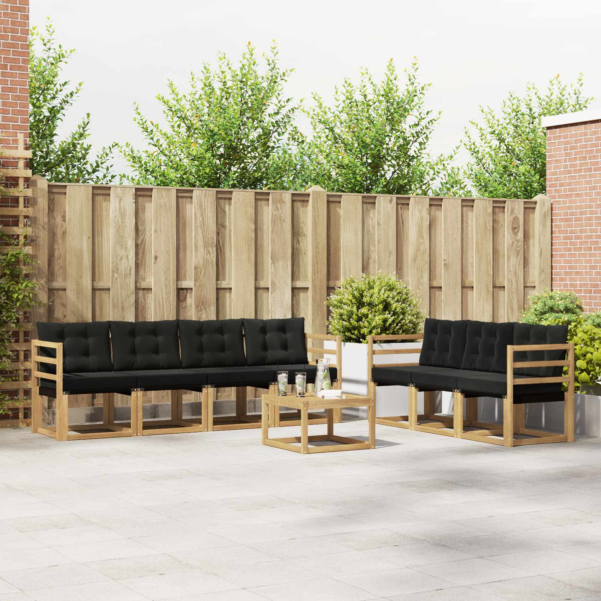 vidaXL Buiten bankenset met kussen 8 pcs Natuurlijk en Crème