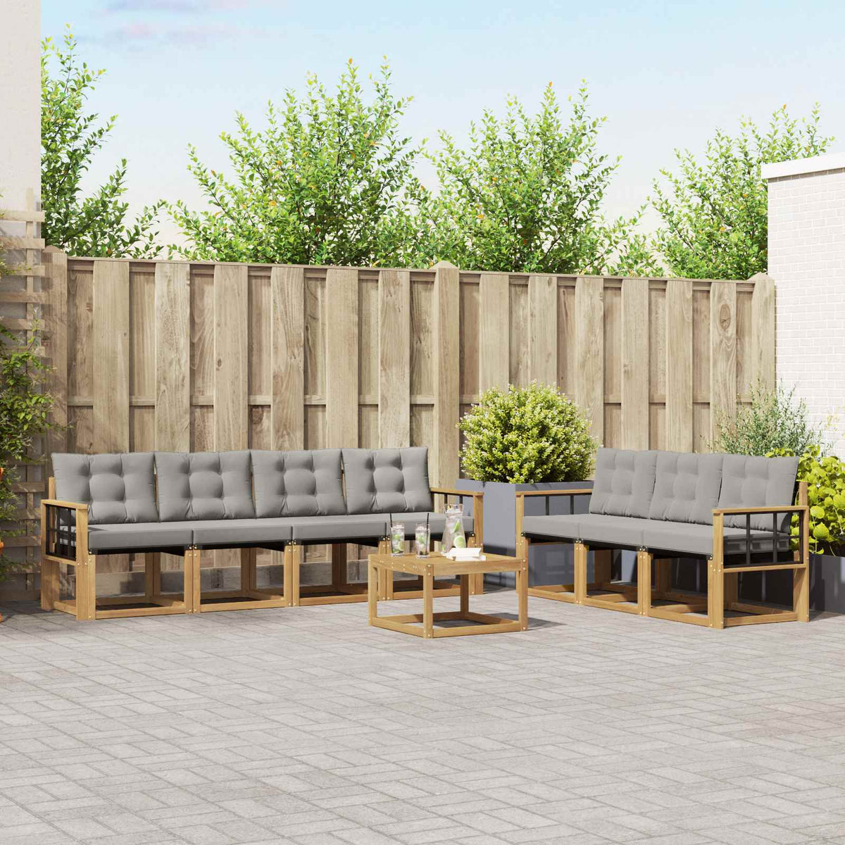 vidaXL Buiten bankenset met kussen 8 pcs Natuurlijk en Crème