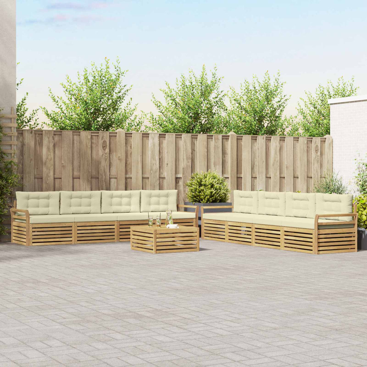 vidaXL Buiten bankenset 9 pcs Naturel