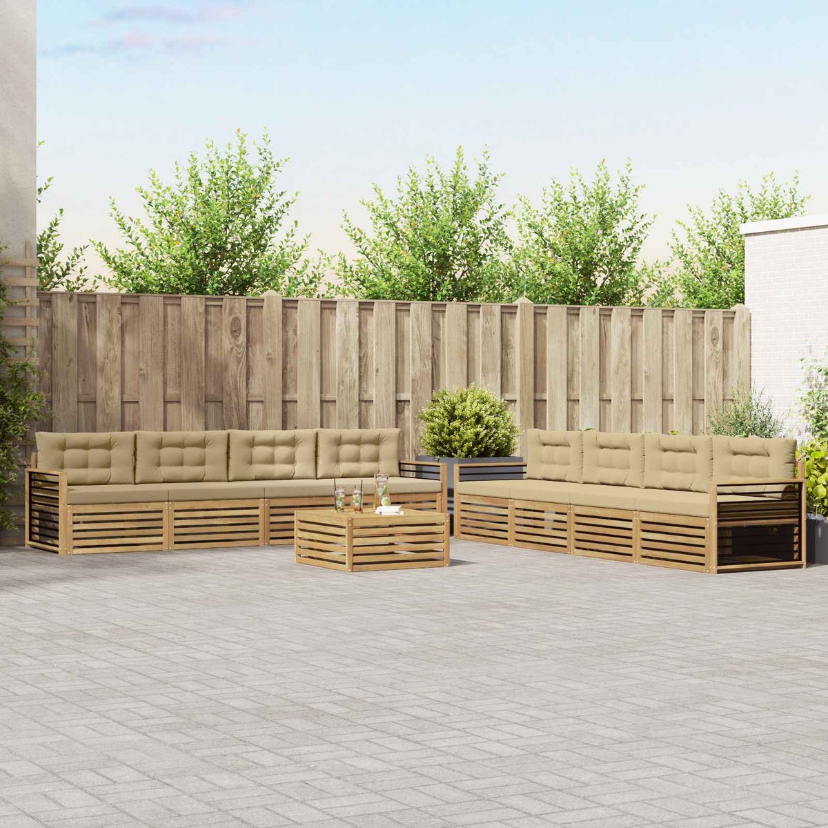 vidaXL Buiten bankenset 9 pcs Naturel