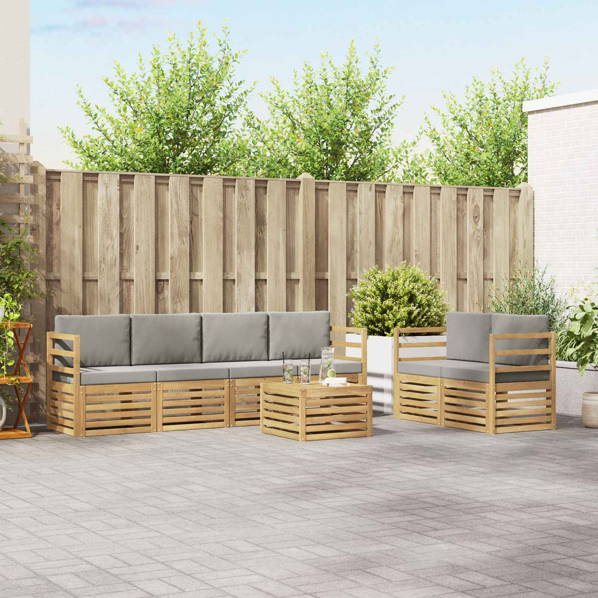 vidaXL Sofa-Sets 7 pcs Natuurlijk en Crème Massief Acaciahout