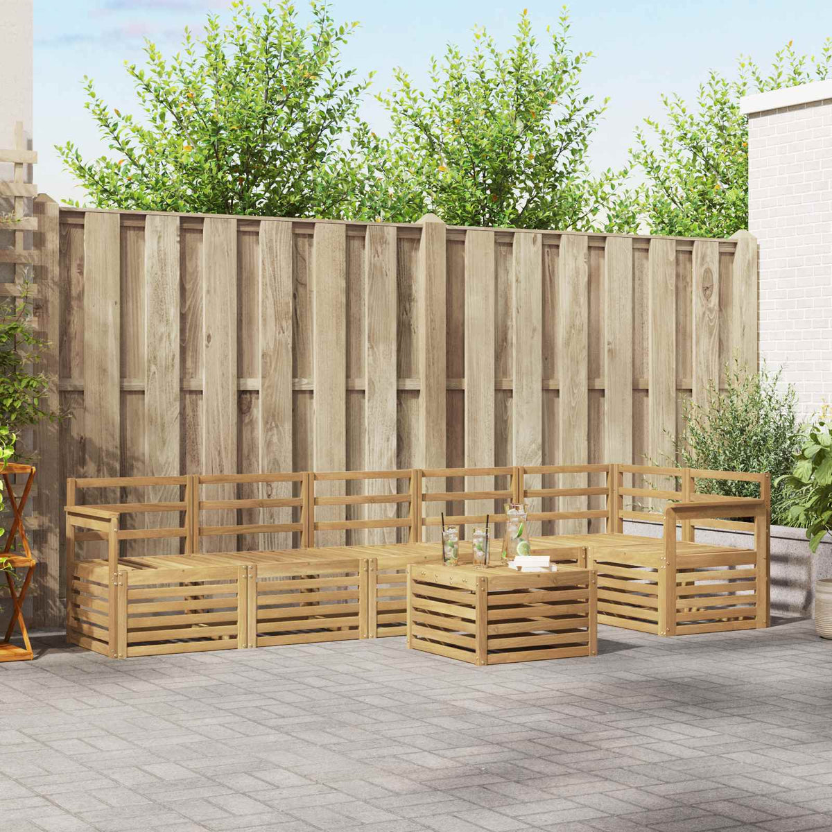 vidaXL Sofa-Sets 7 pcs Natuurlijk en Crème Massief Acaciahout