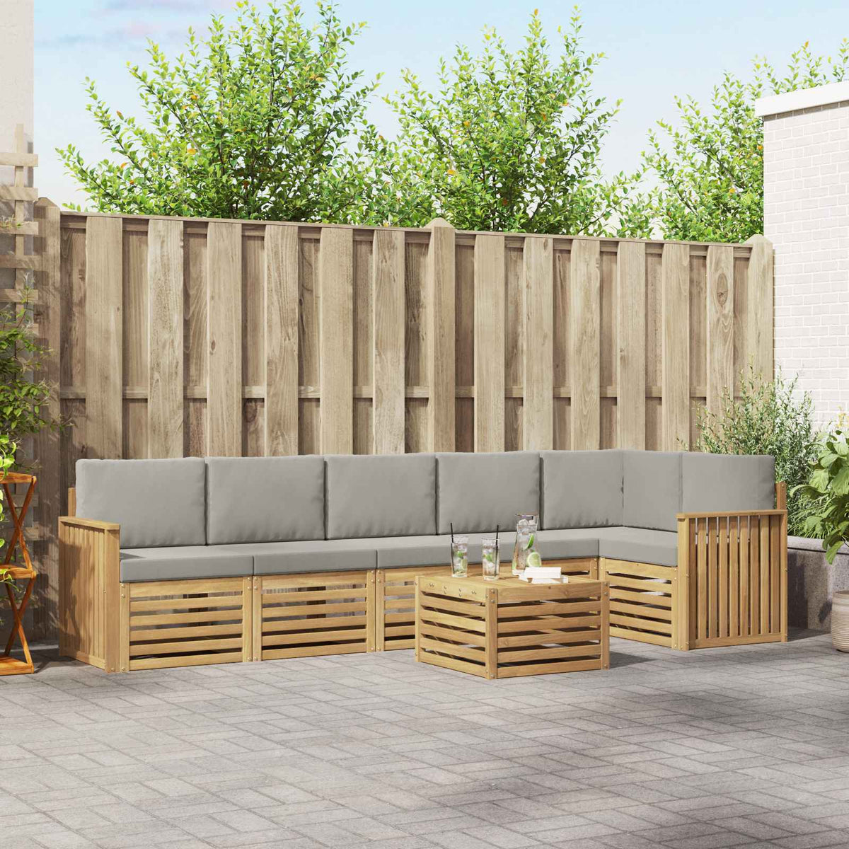 vidaXL Sofa-Sets 7 pcs Natuurlijk en Crème Massief Acaciahout