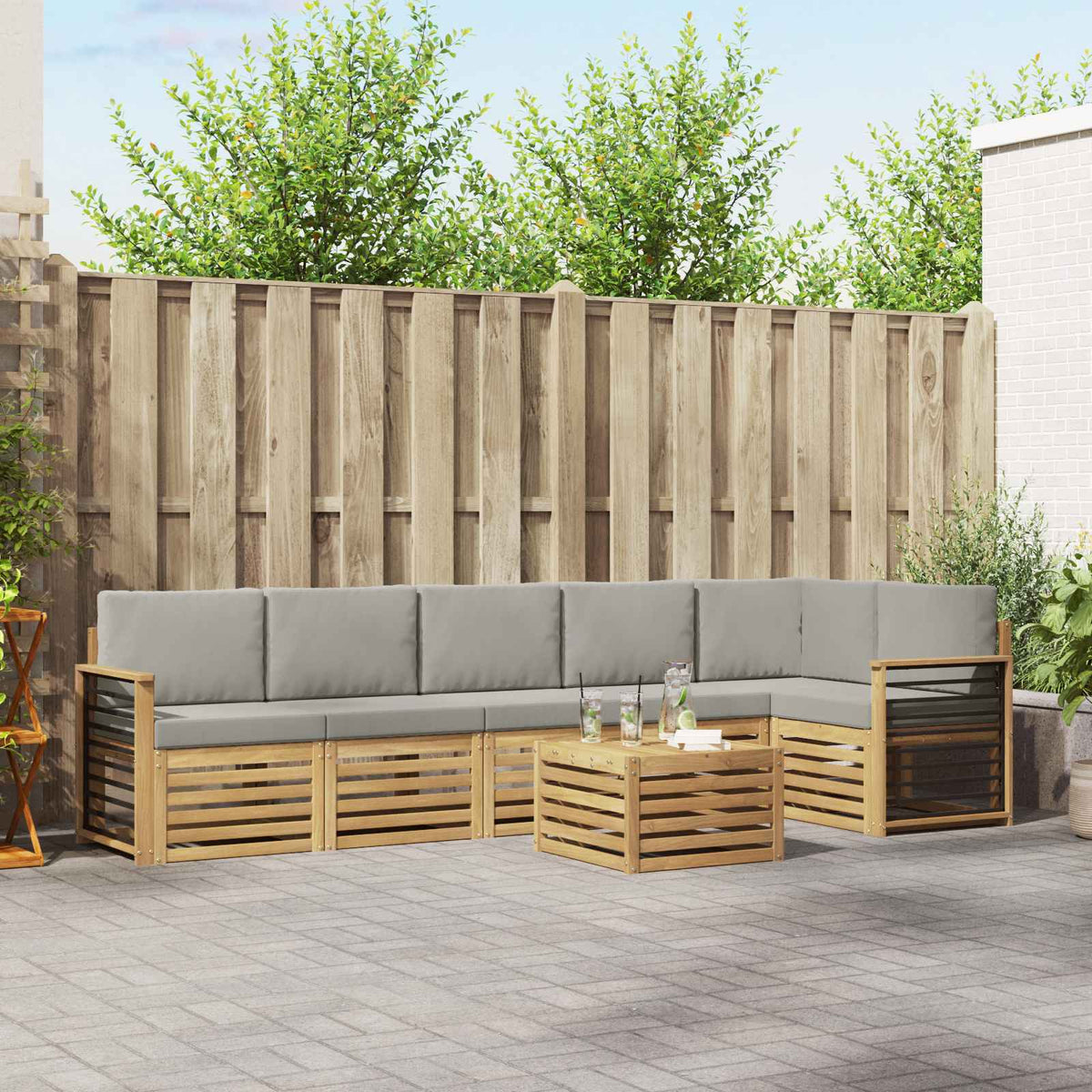 vidaXL Sofa-Sets 7 pcs Natuurlijk en Crème Massief Acaciahout