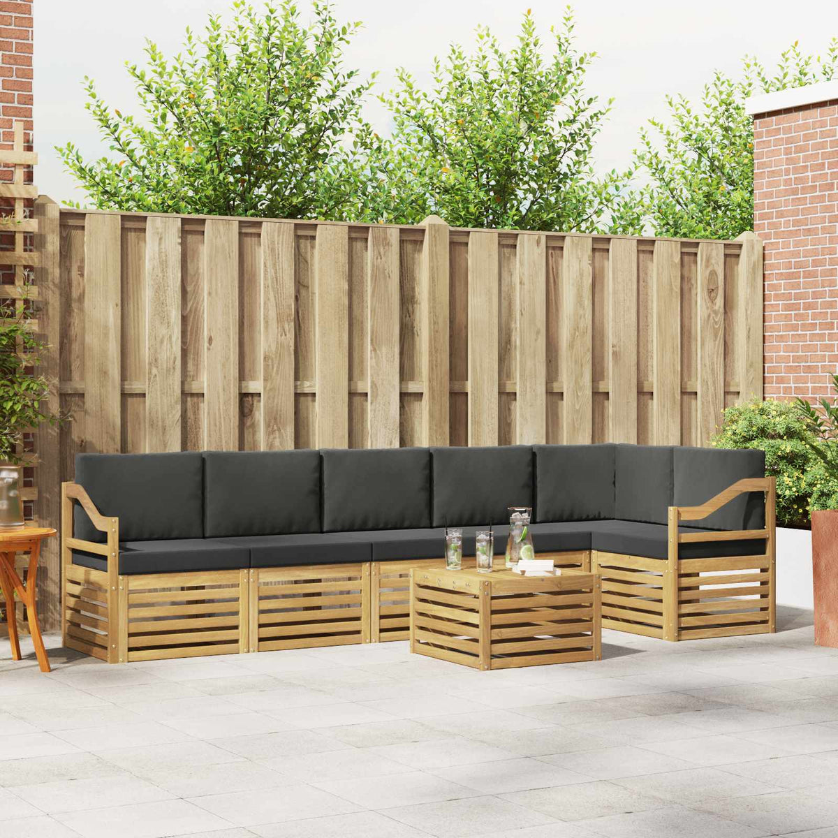 vidaXL Sofa-Sets 7 pcs Natuurlijk en Crème Massief Acaciahout