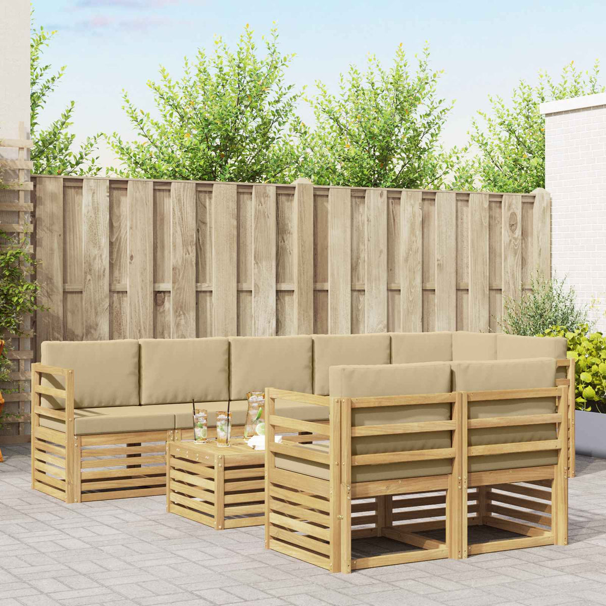 vidaXL Sofa-Sets 9 pcs Natuurlijk en Crème Massief Acaciahout
