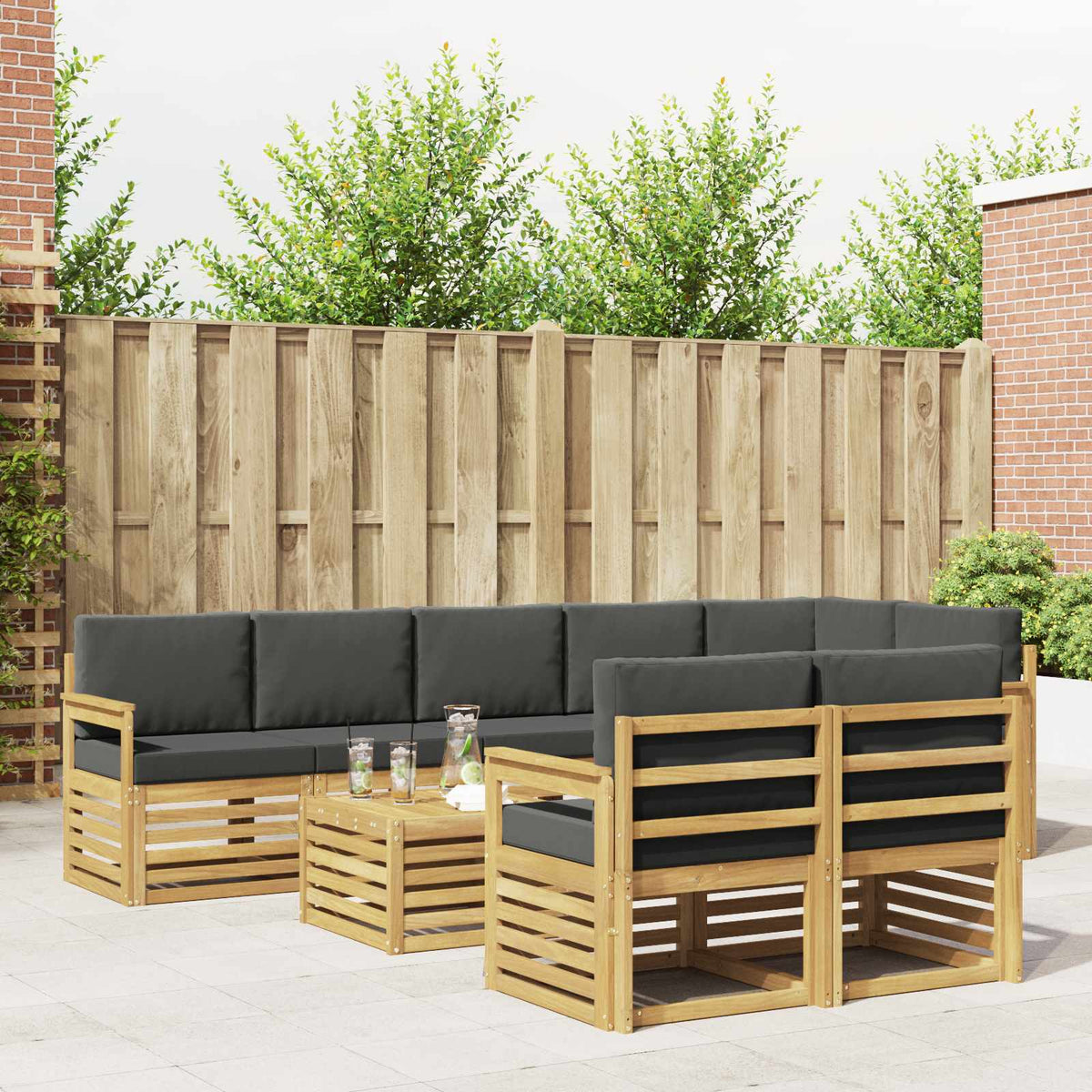 vidaXL Sofa-Sets 9 pcs Natuurlijk en Crème Massief Acaciahout