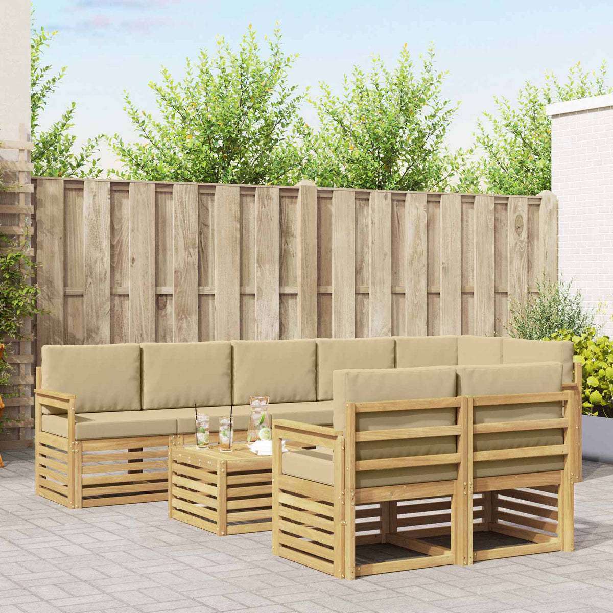 vidaXL Sofa-Sets 9 pcs Natuurlijk en Crème Massief Acaciahout