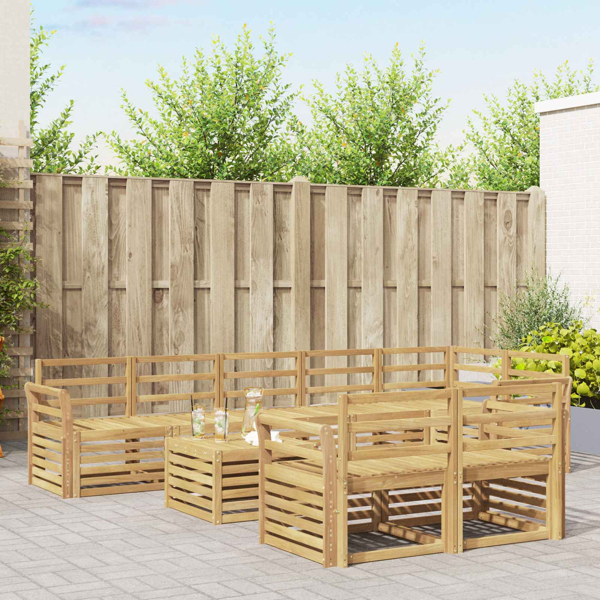 vidaXL Sofa-Sets 9 pcs Natuurlijk en Crème Massief Acaciahout