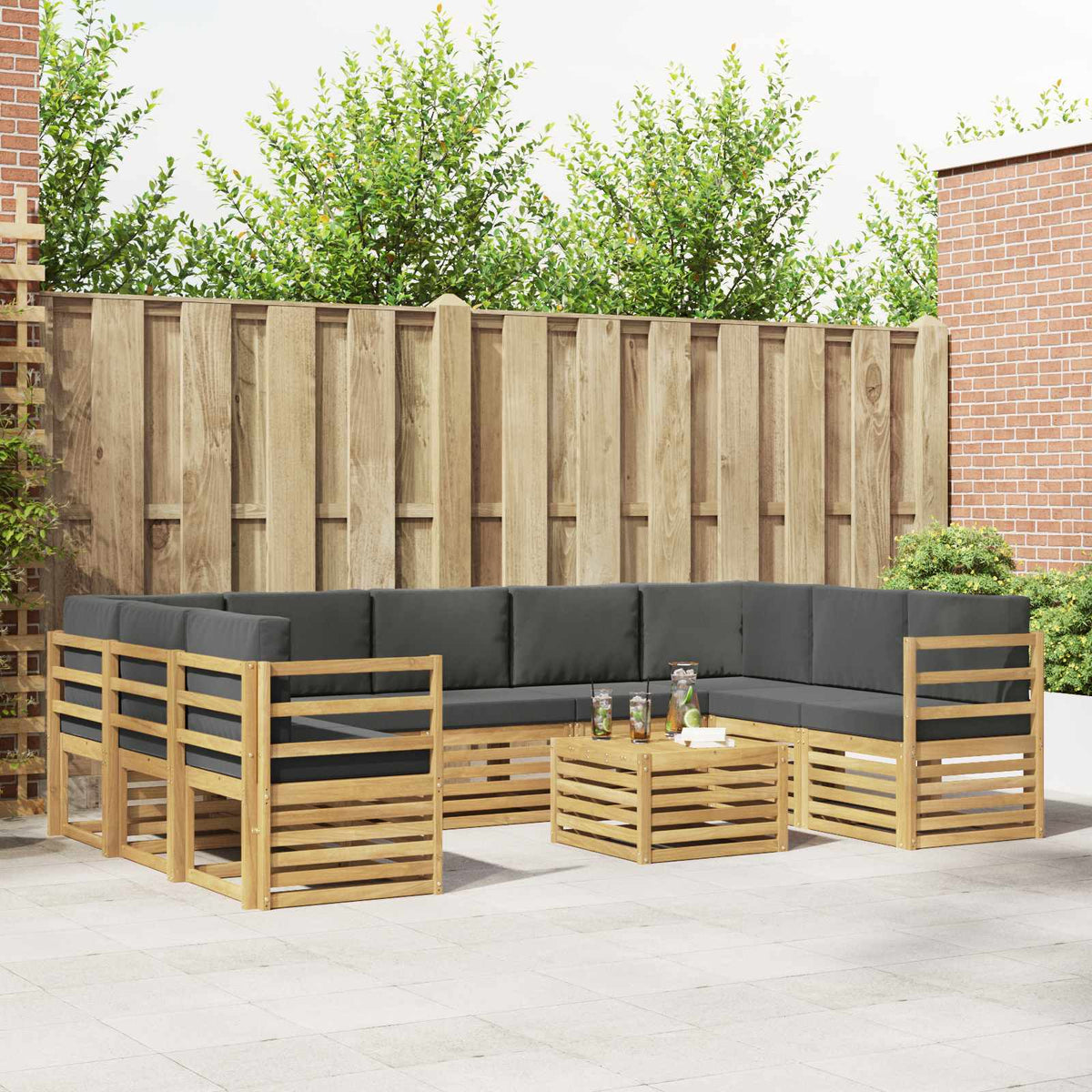 vidaXL Sofa-Sets 10 pcs Natuurlijk en Crème Massief Acaciahout