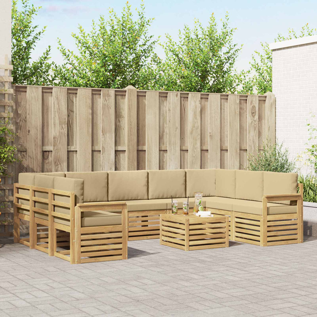 vidaXL Sofa-Sets 10 pcs Natuurlijk en Crème Massief Acaciahout