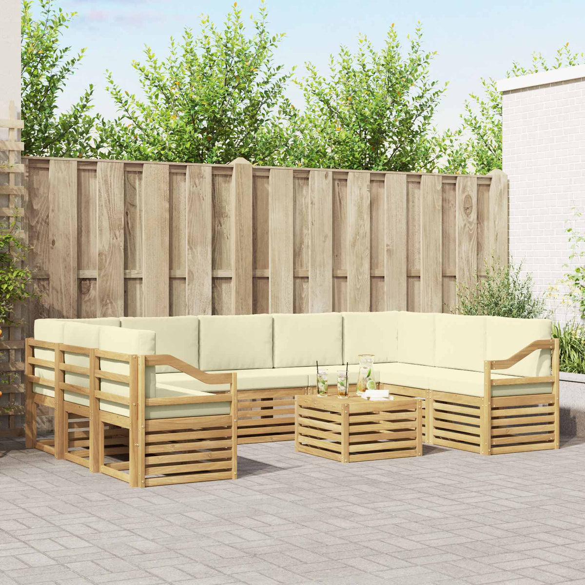 vidaXL Sofa-Sets 10 pcs Natuurlijk en Crème Massief Acaciahout