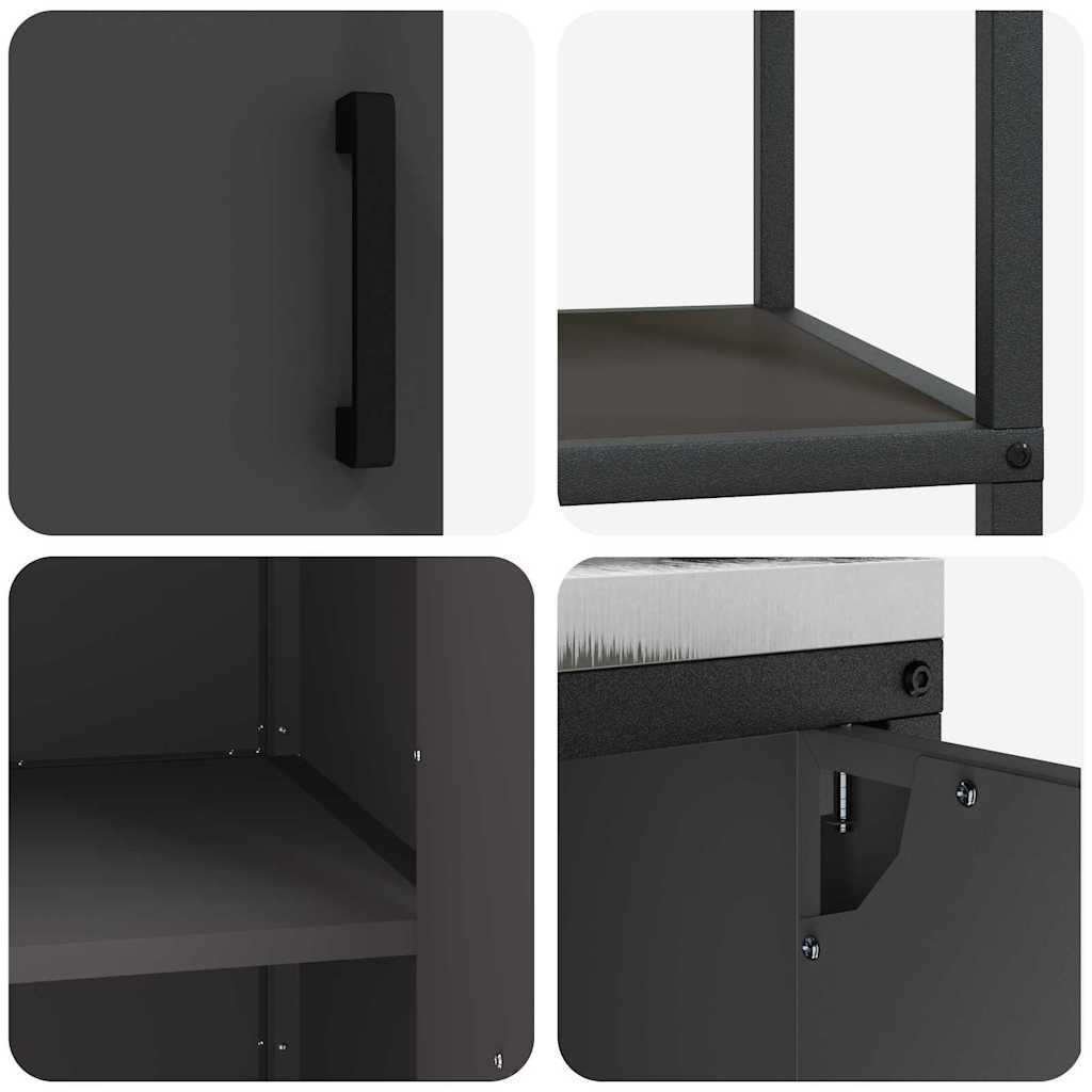 vidaXL Keukenopslag set 3 pcs Zwart 210 x 50 x 92 cm Koudgewalst staal