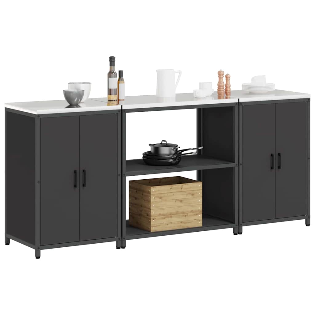 vidaXL Keukenopslag set 3 pcs Zwart 210 x 50 x 92 cm Koudgewalst staal