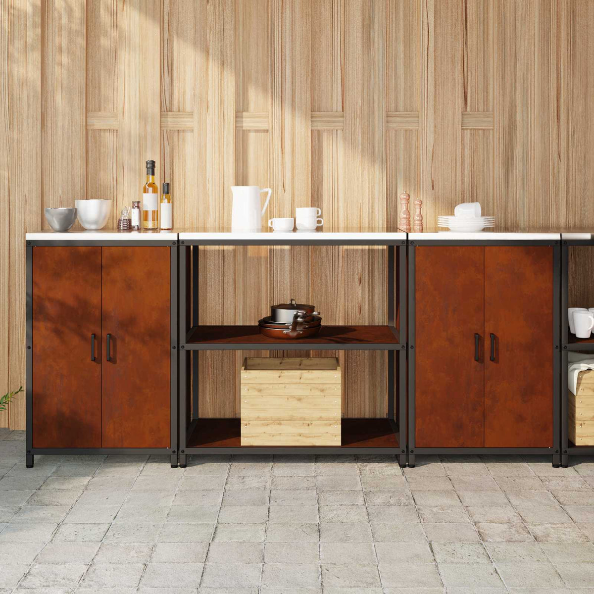 vidaXL Keukenopslag set 3 pcs Zwart 210 x 50 x 92 cm Koudgewalst staal