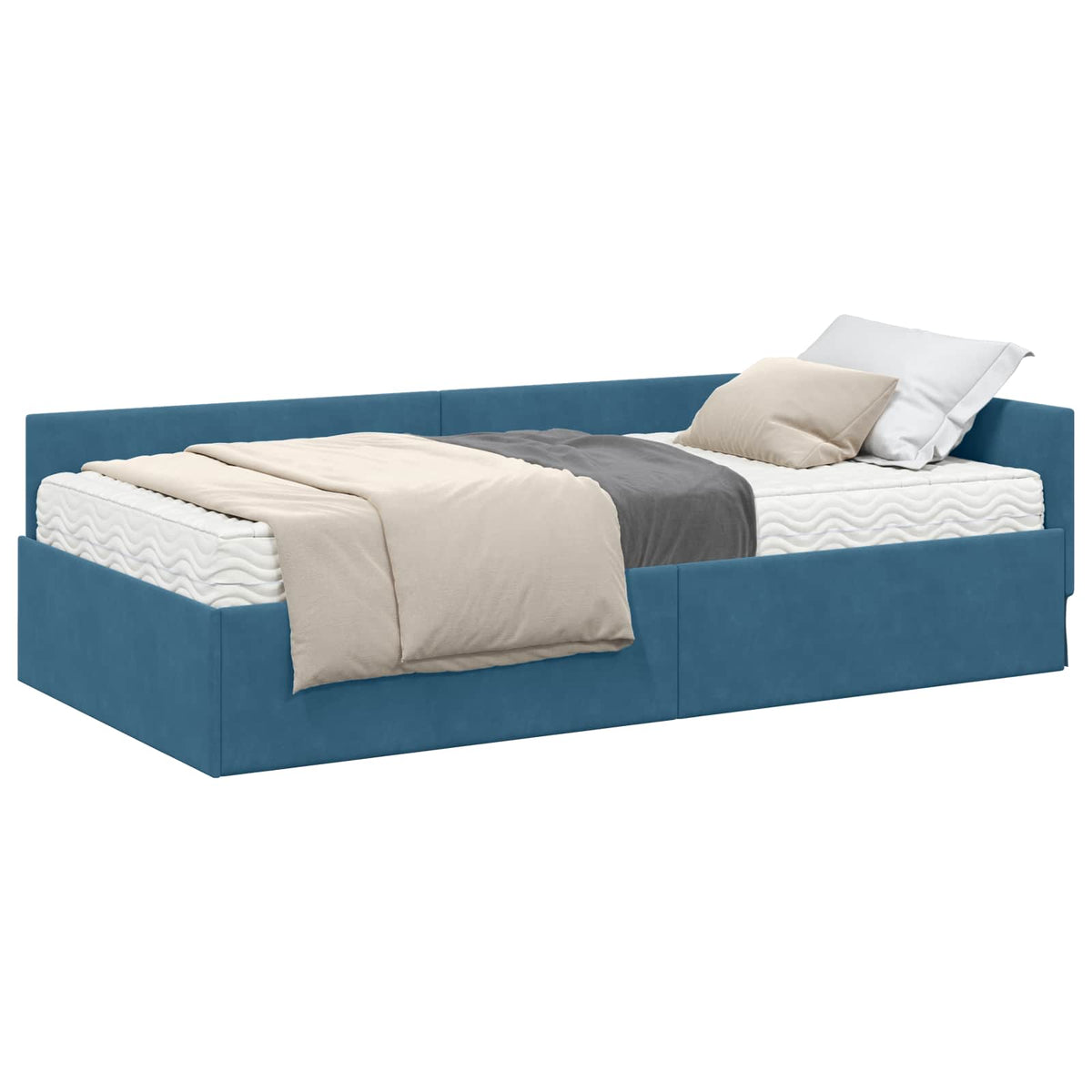 vidaXL Hoekbedframe met Matras Anders 2 pcs Blauw Fluweel