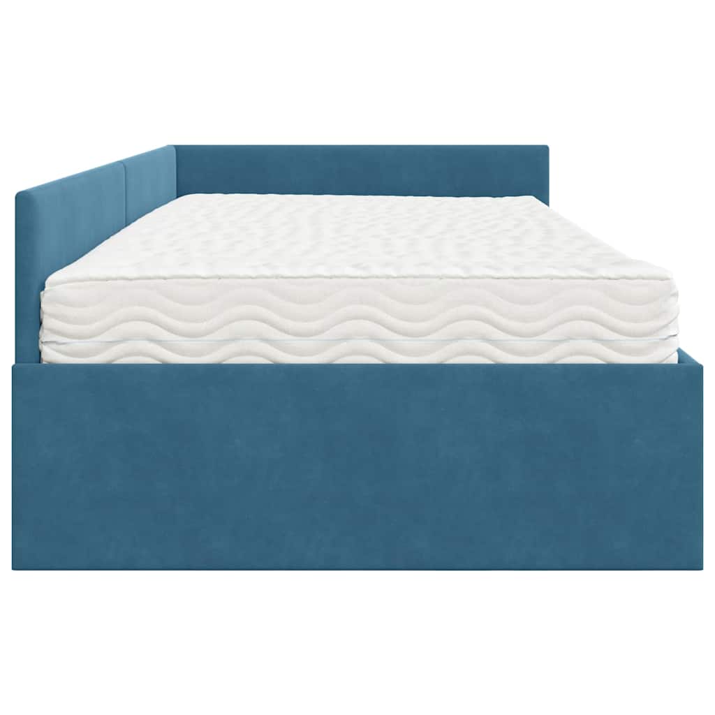 vidaXL Hoekbedframe met Matras Anders 2 pcs Blauw Fluweel