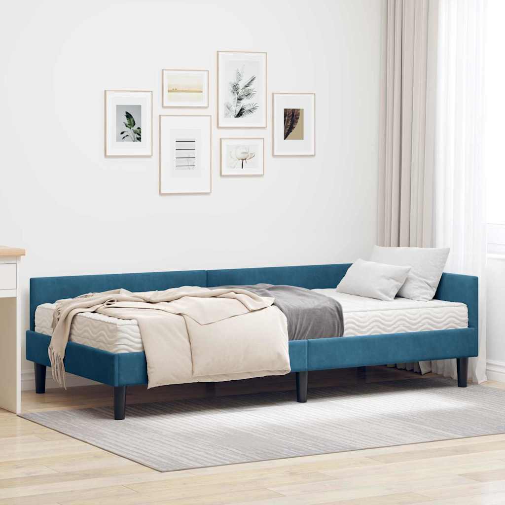 vidaXL Hoekbedframe met Matras Anders 2 pcs Blauw Fluweel