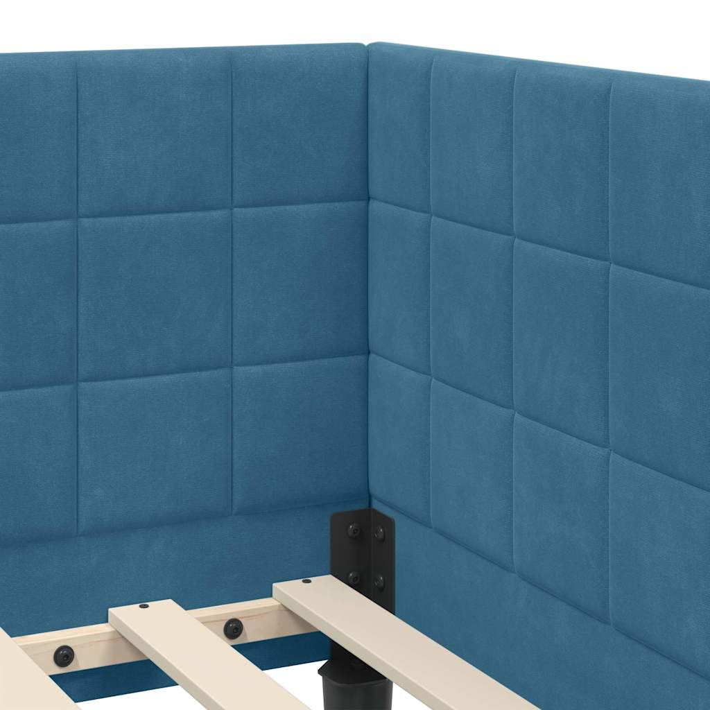vidaXL Hoekbedframe met Matras met hoofdeinde 2 pcs Blauw Fluweel